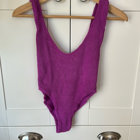 Fuchsia is ruched one piece bathing suit
